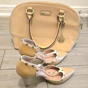 Anne Klein And Audrey Brooo Tan Women's Heels And Shoulder Purse Together